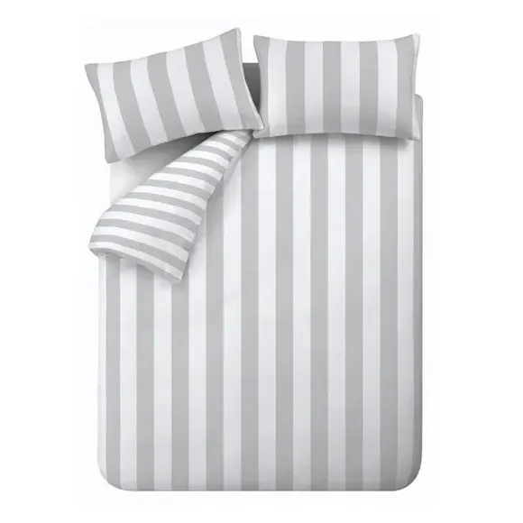 Stripe Duvet Cover Set - Grey, Cotton Blend