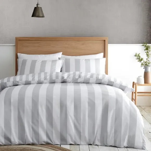 Stripe Duvet Cover Set - Grey, Cotton Blend