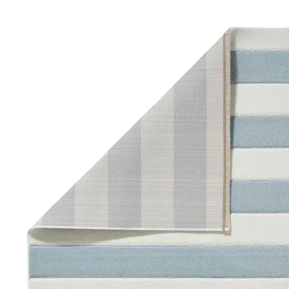 Striped Area Rug Hand-Carved - Blue