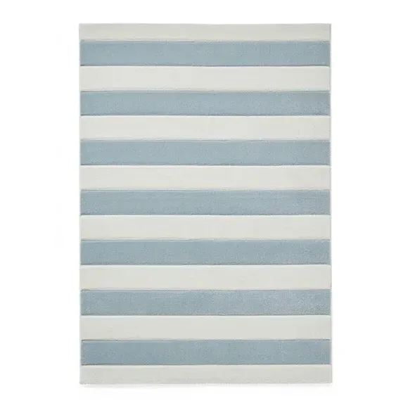 Striped Area Rug Hand-Carved - Blue
