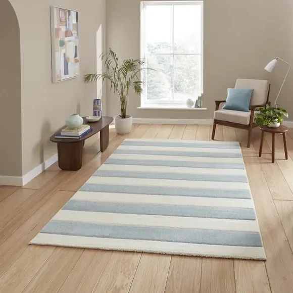 Striped Area Rug Hand-Carved - Blue image