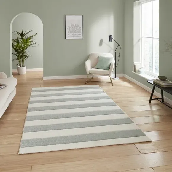 Striped Area Rug Hand-Carved - Green