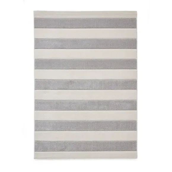 Striped Area Rug Hand-Carved - Grey