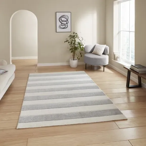 Striped Area Rug Hand-Carved - Grey