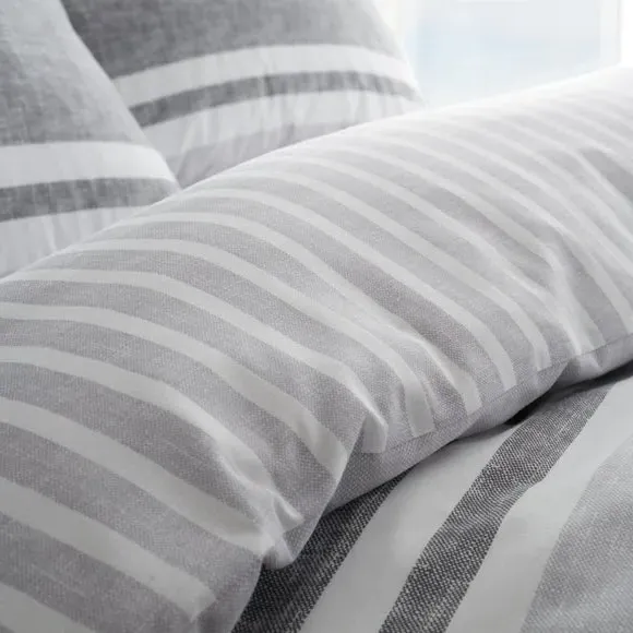Striped Duvet Cover Set Reversible - Grey, Cotton