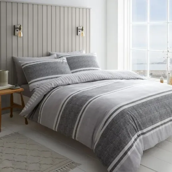 Striped Duvet Cover Set Reversible - Grey, Cotton image