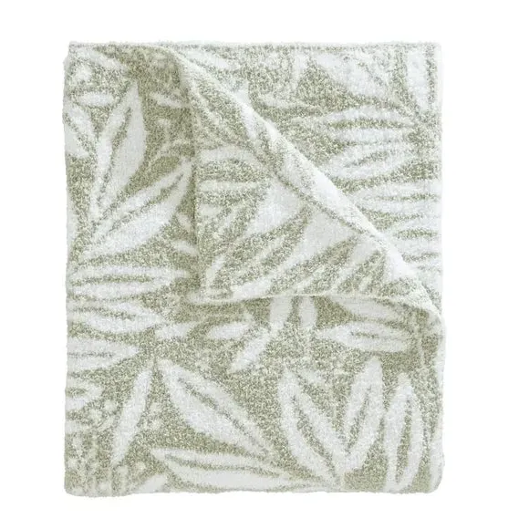 Throw Blanket with Botanical Design - Green, Fleece