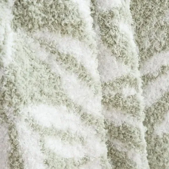 Throw Blanket with Botanical Design - Green, Fleece