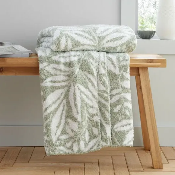 Throw Blanket with Botanical Design - Green, Fleece image