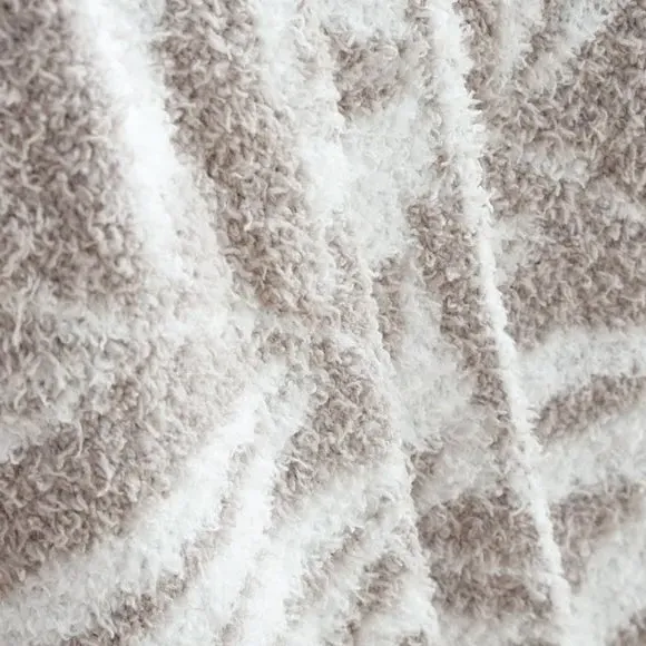 Throw Blanket with Botanical Design - Natural, Fleece