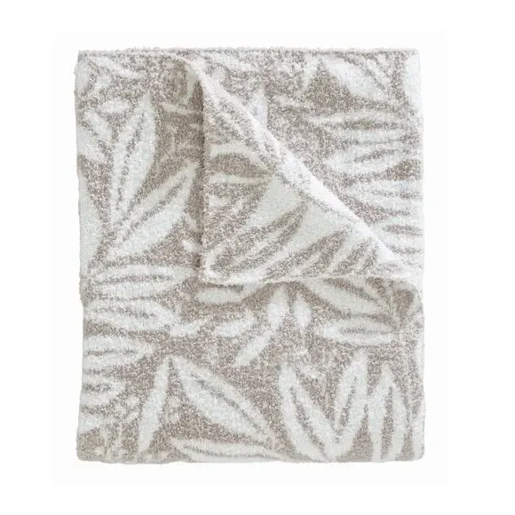 Throw Blanket with Botanical Design - Natural, Fleece