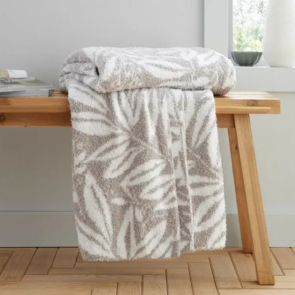 Throw Blanket with Botanical Design - Natural, Fleece