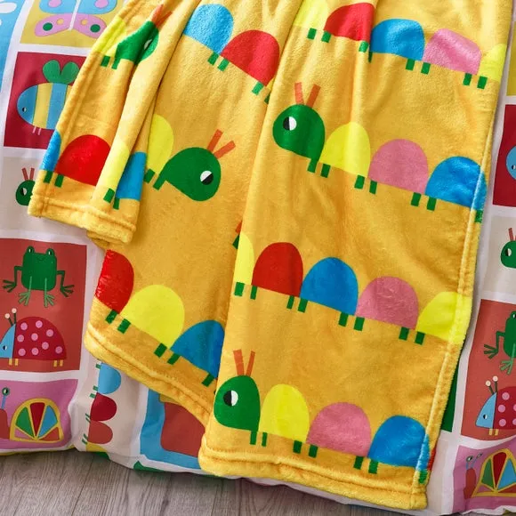 Throw Blanket with Caterpillar Design - Multicolor