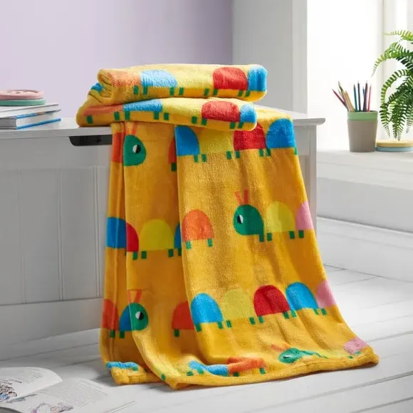 Throw Blanket with Caterpillar Design - Multicolor image