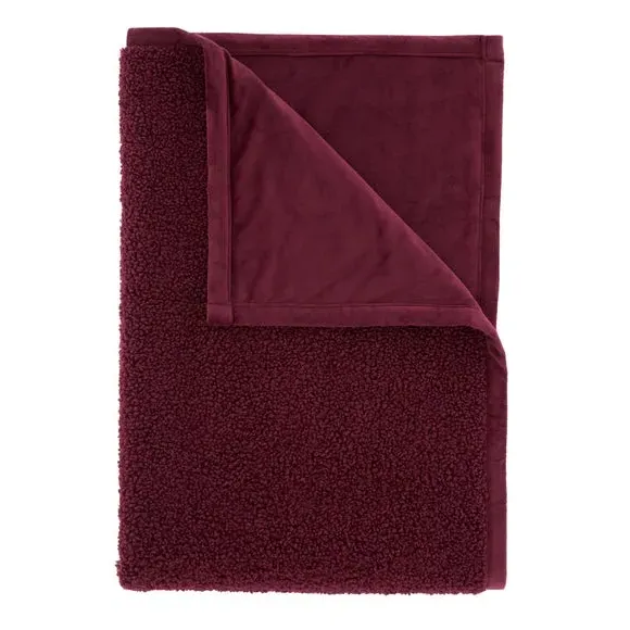 Throw Blanket with Velvet Reverse - Damson, Boucle
