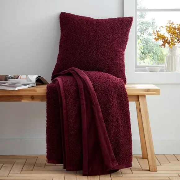 Throw Blanket with Velvet Reverse - Damson, Boucle