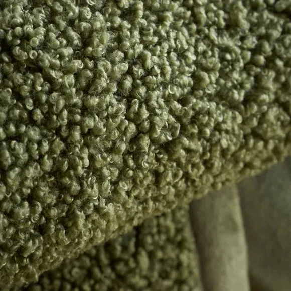 Throw Blanket with Velvet Reverse - Olive, Boucle