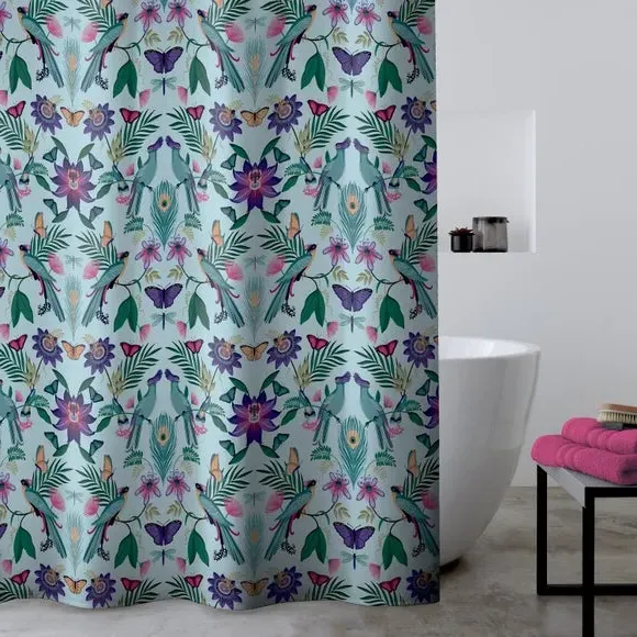 Tropical Birds Shower Curtain - Duck Egg