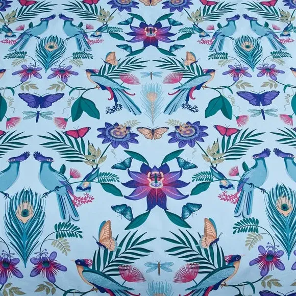 Tropical Floral Duvet Set - Duck Egg, Cotton Blend