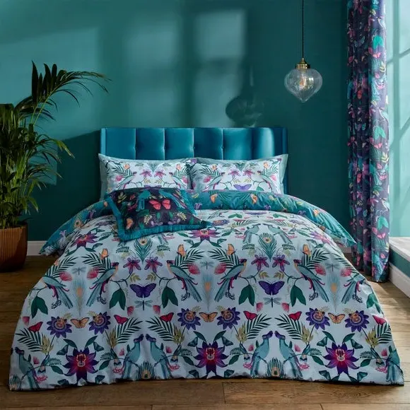 Tropical Floral Duvet Set - Duck Egg, Cotton Blend image