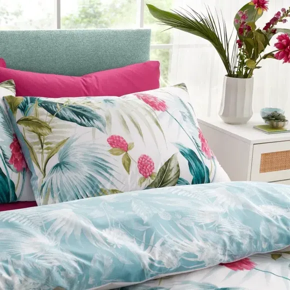 Tropical Floral Duvet Set - Green, Cotton Blend