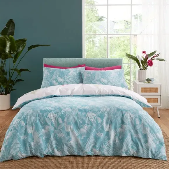 Tropical Floral Duvet Set - Green, Cotton Blend