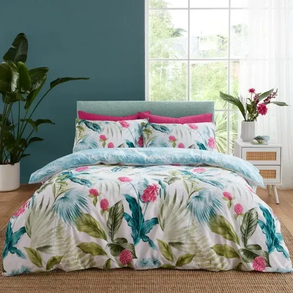 Tropical Floral Duvet Set - Green, Cotton Blend image