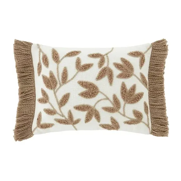 Tufted Cushion with Botanical Print - Natural, Cotton