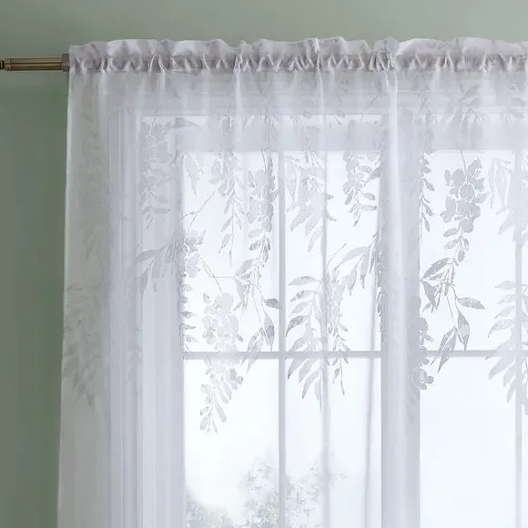 Wisteria Floral Slot Top Voile Panel - White image