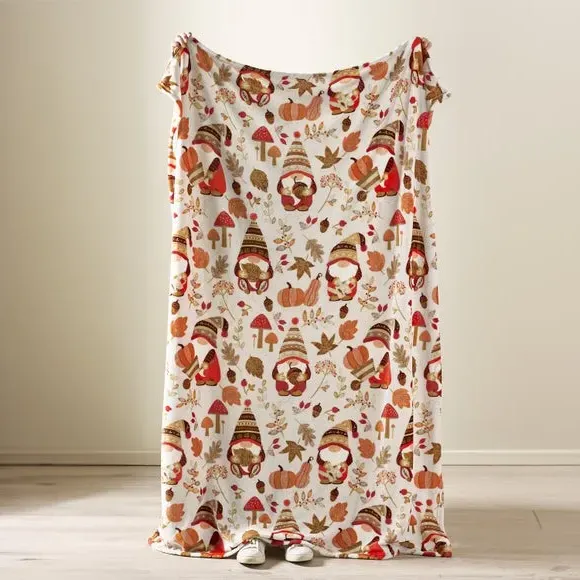 Woodland Gnomes Throw Blanket - Natural, Fleece