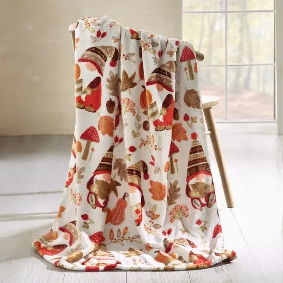 Woodland Gnomes Throw Blanket - Natural, Fleece image