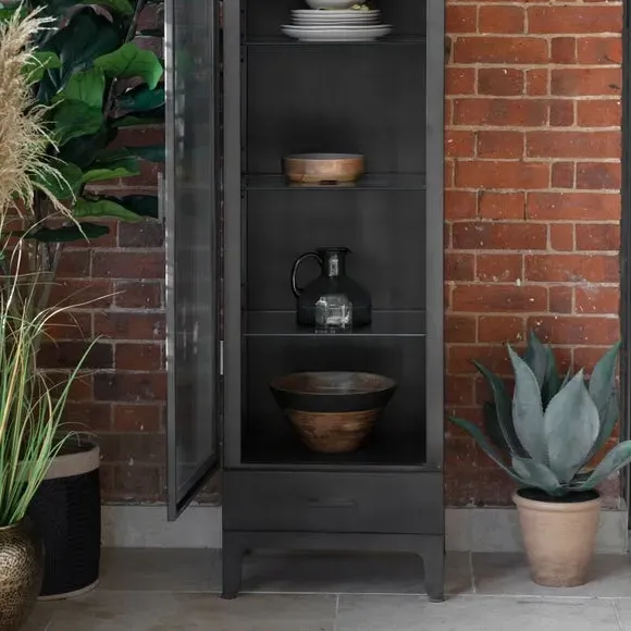 1-Door Display Unit with Glass Shelves - Grey