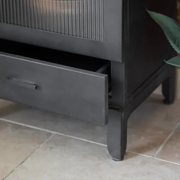 1-Door Display Unit with Glass Shelves - Grey