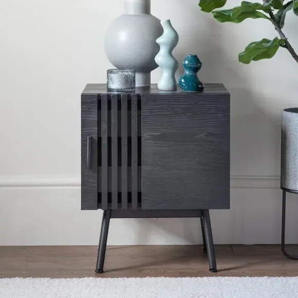 1 Door Side Table with Storage - Black, Oak image