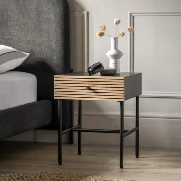 1 Drawer Bedside Table - Natural, Oak Veneer