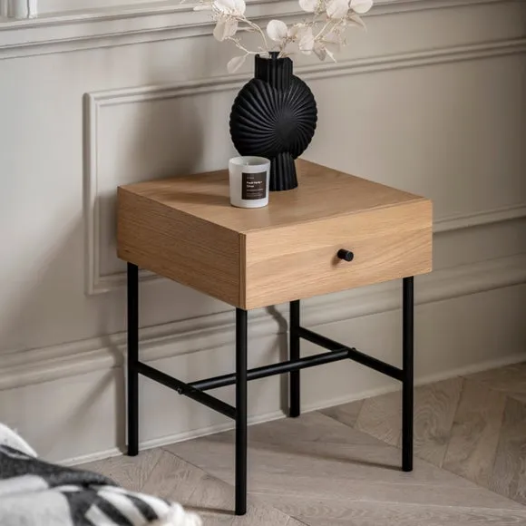 1 Drawer Bedside Table - Natural, Oak Veneer image