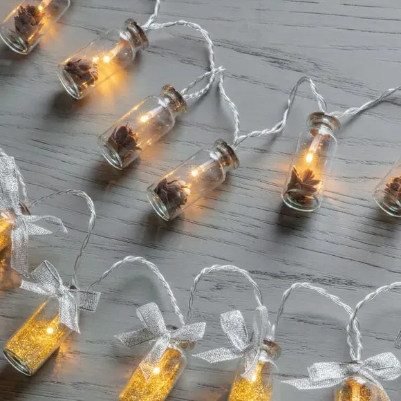 10 LED String Lights with Pinecone Jars - Brown image
