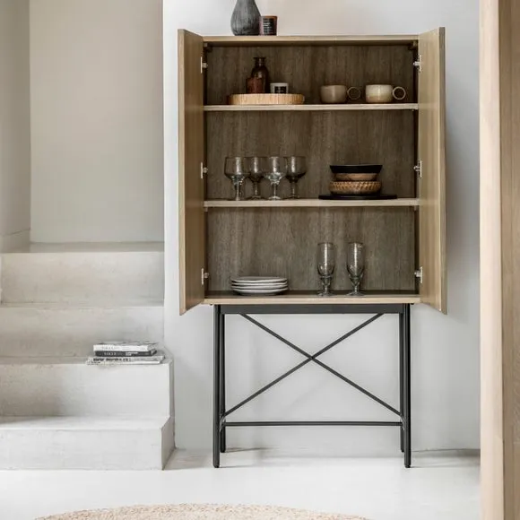 2-Door Cocktail Cabinet - Grey, Oak Veneer