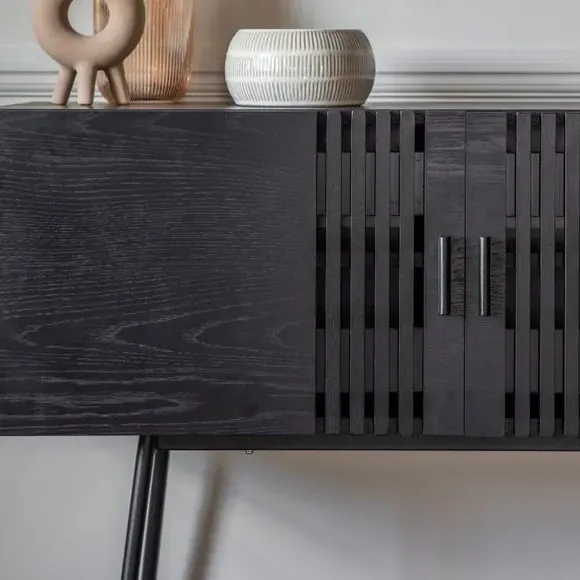 2-Door Sideboard with Slatted Design - Black