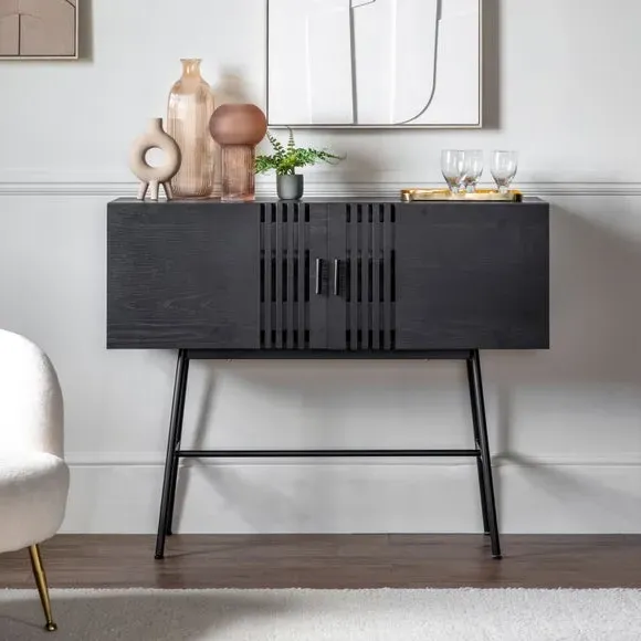 2-Door Sideboard with Slatted Design - Black image