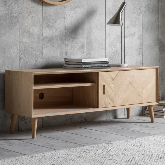 2-Door TV Unit with Chevron Design - Oak