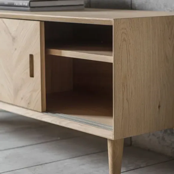2-Door TV Unit with Chevron Design - Oak