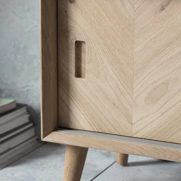 2-Door TV Unit with Chevron Design - Oak