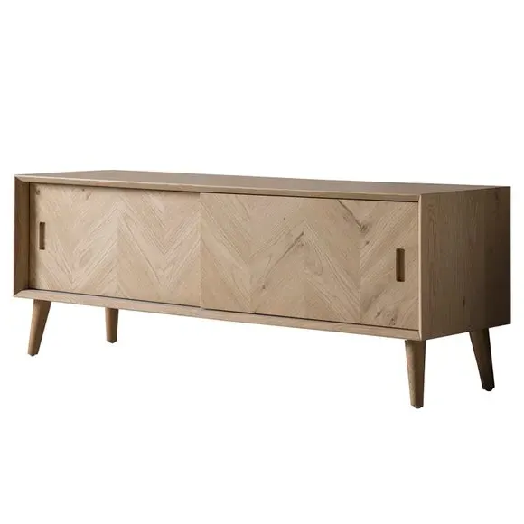 2-Door TV Unit with Chevron Design - Oak