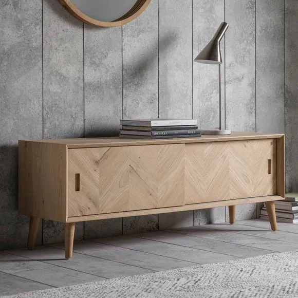 2-Door TV Unit with Chevron Design - Oak image