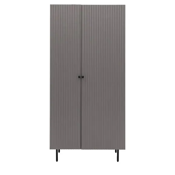 2-Door Wardrobe with Scalloped Design - Grey