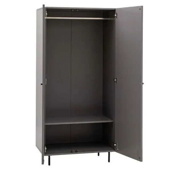 2-Door Wardrobe with Scalloped Design - Grey