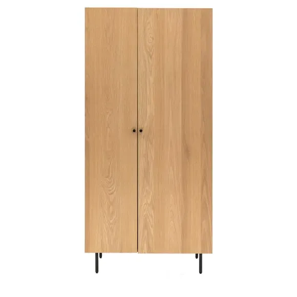2-Door Wardrobe with Shelf & Rail - Natural, Wood
