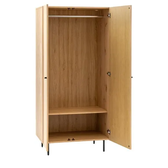 2-Door Wardrobe with Shelf & Rail - Natural, Wood