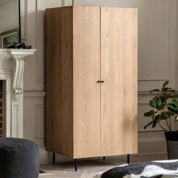 2-Door Wardrobe with Shelf & Rail - Natural, Wood image